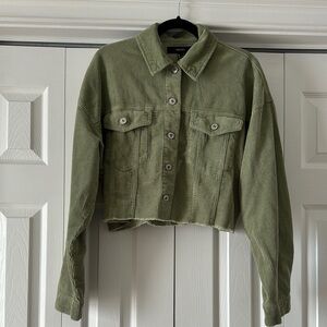 Forever 21 Green Jean Jacket Cropped Utility Style